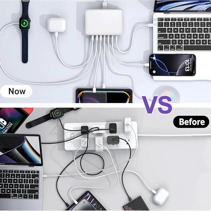 USB C Fast Charger Block, 200W GaN 8 Port PD USB C Wall Charging Station Hub, Type C Power Adapter Plug Cube Brick Box for Apple iPhone 17 16 15 14 13 12 Pro Max,iPad, MacBook Pro/Air/, Samsung Galaxy