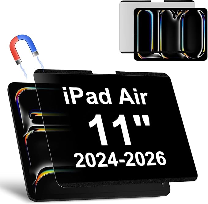 Magnetic Privacy Screen Protector Compatible with iPad Air 11 Inch (2024-2026, M2/M3/M4), Removable Anti Blue Light Glare Spy Filter, High Sensitive Bubble-Free Black Security Private Shield