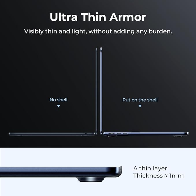 EooCoo Case Compatible with MacBook Air 13 inch M5 2026-2022 Release M4 M3 M2 A3449 A3240 A3113 A2681, Hard Shell&Keyboard Skin Cover&Screen Protector for Mac Air 13.6 inch, Matte Midnight