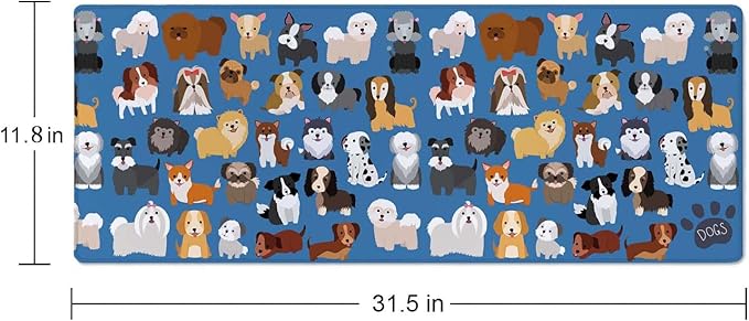 Cute Dog & Puppy XL Gaming Mouse Mat - 31.5 x 11.8 Inch Extended Long, Thin Desk Pad for Keyboard Mice