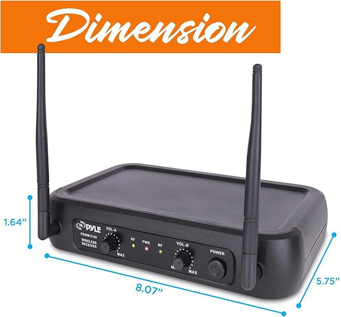 Pyle Channel Microphone System-VHF Fixed Dual Frequency Wireless Set with 2 Handheld Dynamic Transmitter Mics, Receiver Base-for PA, Karaoke, Dj Party (PDWM2135) , Black