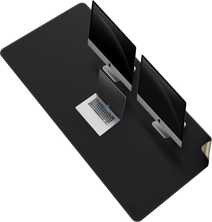 MAIDERN 59”x 27.5” Leather Desk Mat XL, Large Desk Pad, Reversible Cork & Leather Large Mouse pad for Desk, Waterproof Computer Desk Mat for Gaming Home Office (Black)