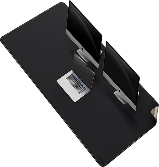 MAIDERN 59”x 27.5” Leather Desk Mat XL, Large Desk Pad, Reversible Cork & Leather Large Mouse pad for Desk, Waterproof Computer Desk Mat for Gaming Home Office (Black)