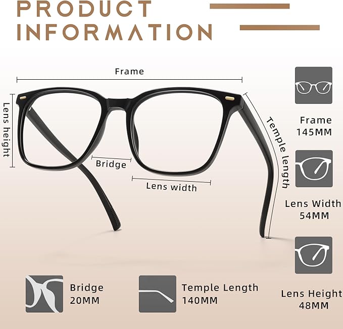 Oversized Square Blue Light Blocking Glasses for Women Men, Anti-Fatigue Computer Monitor Glasses Reduce Eye Strain