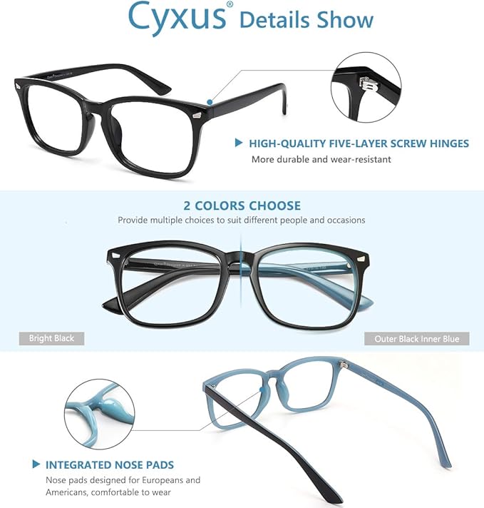 Cyxus Blue Light Glasses Men Women Reduce Eye Strain UV Blocking for Office Work Computer Screen 8082