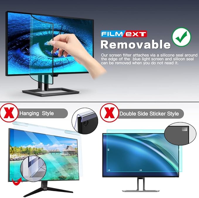 FILMEXT Removable 24 Inch Computer Blue Light Screen Filter for 16:9 Frameless Monitor - Bubble Free High Clarity- Eye Protection Blue Light UV Blocking Protector for Thin Bezel Computer Monitor