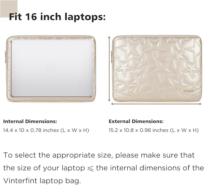 15 16 inch Laptop Sleeve Case for 15" MacBook Pro/Air M5 M4, 16" MacBook Pro M5 M4, 15" Surface Laptop 7, 15" IdeaPad Slim 5i Gen 9, 16" ThinkPad E16, 16" XPS 16, HP Notebook Bag, Champagne