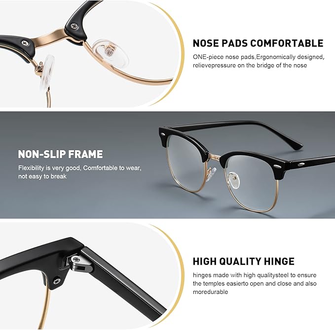 Blue Light Blocking Glasses Vintage Half Frame UV Clear Lens Anti Eyestrain Computer Gaming Glasses for Women Men
