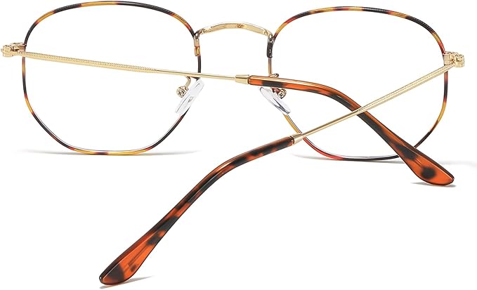 Hexagonal Metal Blue Light Blocking Glasses Anti Eye Strain for Digital Screens Lightweight Frame for Men Women