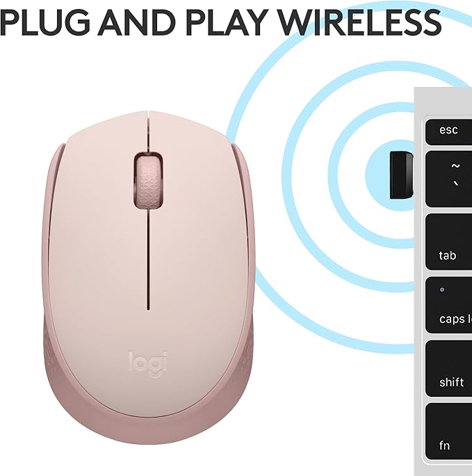 Logitech M170 Wireless Mouse for PC, Mac, Laptop, 2.4 GHz with USB Mini Receiver, Optical Tracking, 12-Months Battery Life, Ambidextrous - Rose