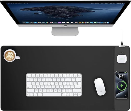TopMade Mouse Pad with 15W Wireless Charging, Gaming Mousepad Home Office Large Desk Pad with Ultra-Smooth Surface, Non-Slip Base, Waterproof Keyboard Pad, Classic Black Desk Mat