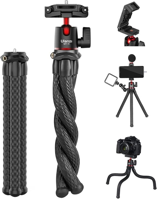 ULANZI Camera Tripod, Mini Flexible Stand w Hidden Phone Holder w Cold Shoe Mount, 1/4'' Screw f Magic Arm, Universal f iPhone 17 16 15 14 Pro Max XS Max X Samsung Canon Nikon Sony DJ Pocket 3 Cameras by ulanzi