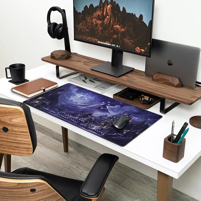 Night Purple Desk Mat Dark Academia Anime Computer Desk Keyboard Mat, 31.5 X 15.8 in Office Decor for Women Castle Aesthetics Mouse Pad XXL for Desktop Laptop Computer Mouse Gaming Pad