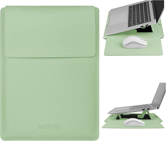 HoYiXi 13.3'' /13.6'' Laptop Sleeve Case PU Leather with Stand Compatible with MacBook Pro 14/MacBook Air 13(M1 M2)/ASUS Vivobook 14/Dell XPS 13/ASUS Matebook,13-14'' Laptop Bag,Green