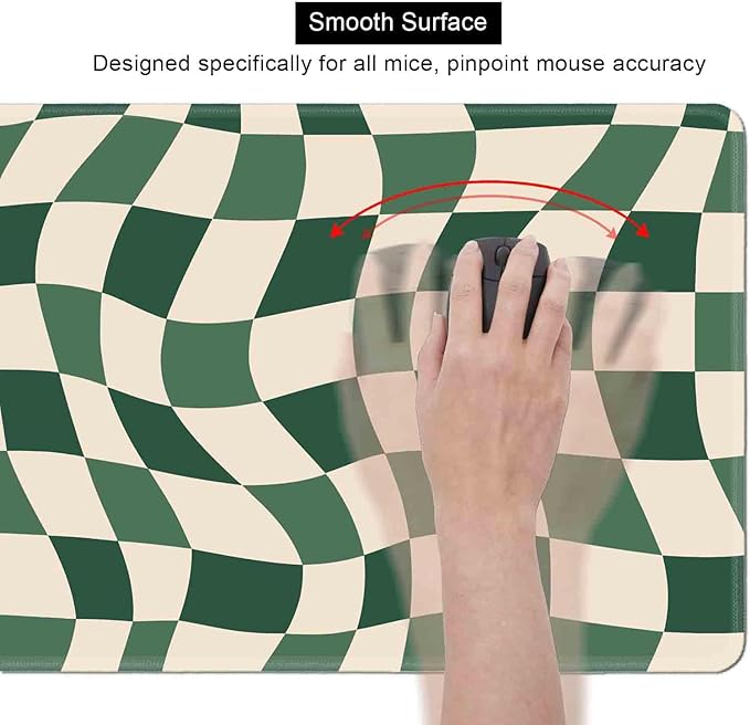 Sage Green Checkered Desk mat, Retro Boho Extra Large Mouse Pad, Abstract Wavy Desk Protector Pad, Minimal Pattern Aesthetic Writing Mat for Computer & Laptop Home Office, 31.5 X 11.8 in
