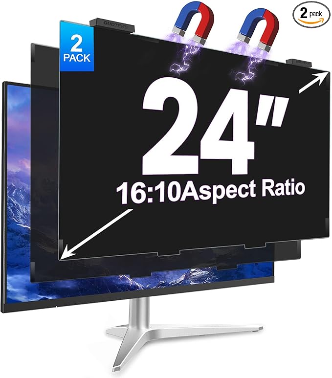 2Pack Magnetic 24 Inch Privacy Screen for Computer Monitor 16:10 Aspect Ratio, Hanging Removable Anti-Blue/Glare Protector Film, Anti Spy Desktop Security Private Filter 24in