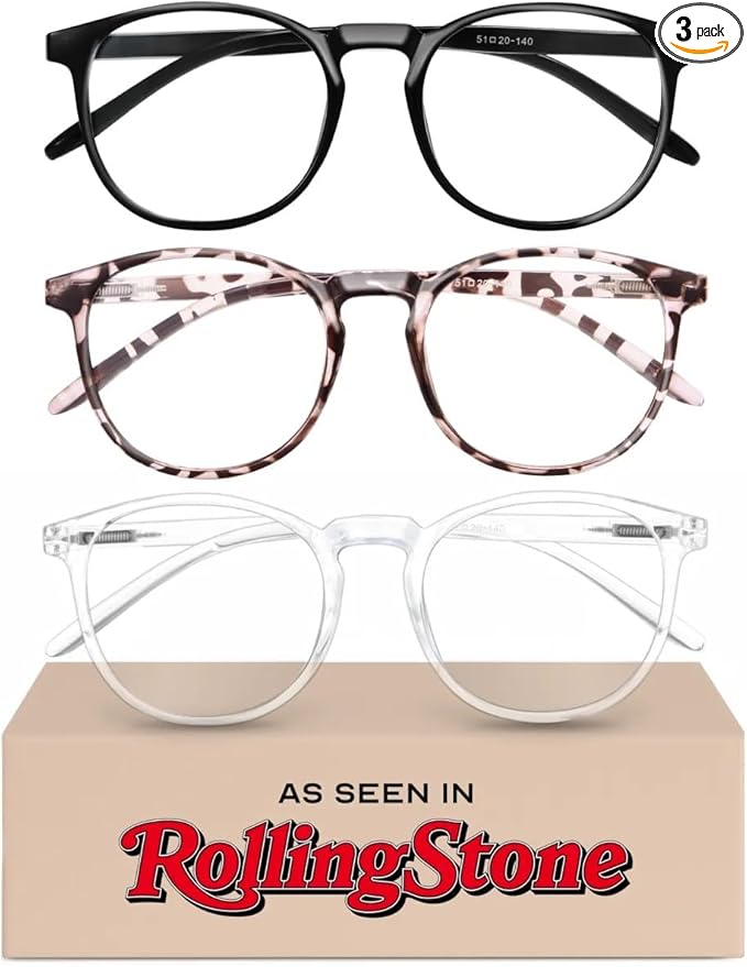 IBOANN Chic & Comfy Blue Light Glasses for Women - 3-Pack Round Frames, Screen-Ready Style with UV Protection Coating