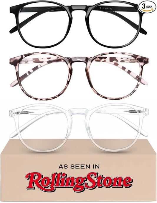 IBOANN Chic & Comfy Blue Light Glasses for Women - 3-Pack Round Frames, Screen-Ready Style with UV Protection Coating
