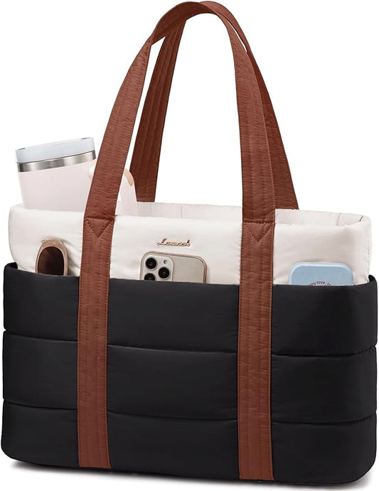 LOVEVOOK Tote Bag for Women, Large Puffer Work Tote Laptop Bag, Lightweight Travel Tote Bag with Zipper Gifts for Women
