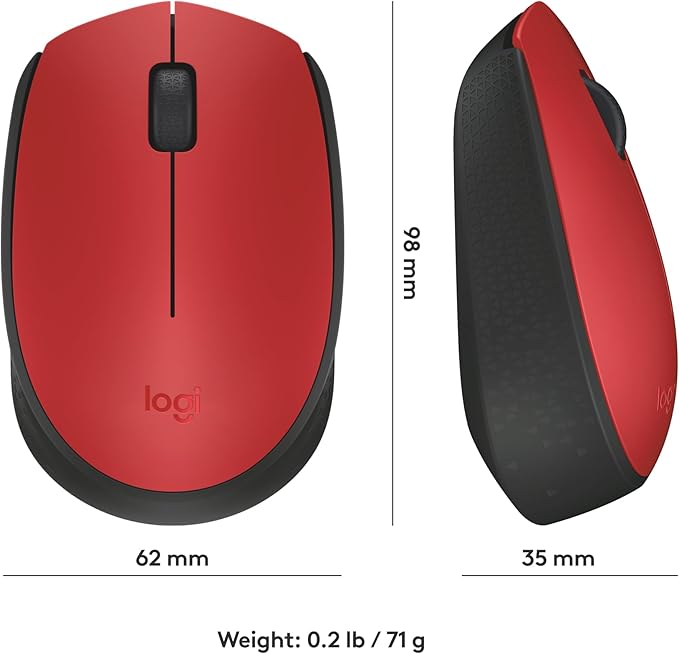 Logitech M170 Wireless Mouse for PC, Mac, Laptop, 2.4 GHz with USB Mini Receiver, Optical Tracking, 12-Months Battery Life, Ambidextrous - Red