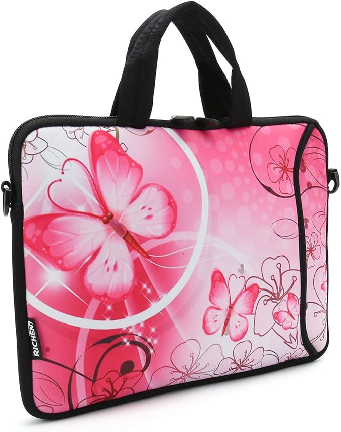 RICHEN 11 11.6 12 12.5 13 inches Laptop/Chromebook/Notebook Bag Tablet Case Neoprene Handle Sleeve with Shoulder Strap (11-13.3 inch, Pink Butterfly)
