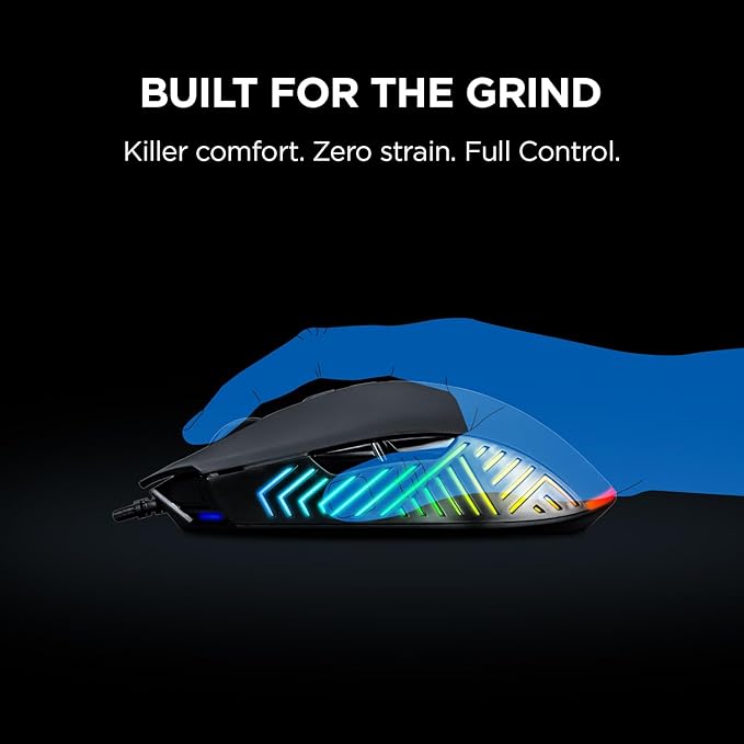 Rampage Spear V2 Black Wired Gaming Mouse with RGB Lighting ?€? 12800 DPI, 7 Programmable Buttons, Lightweight Ergonomic Gaming Mouse for PC/Mac/Laptop Gamers