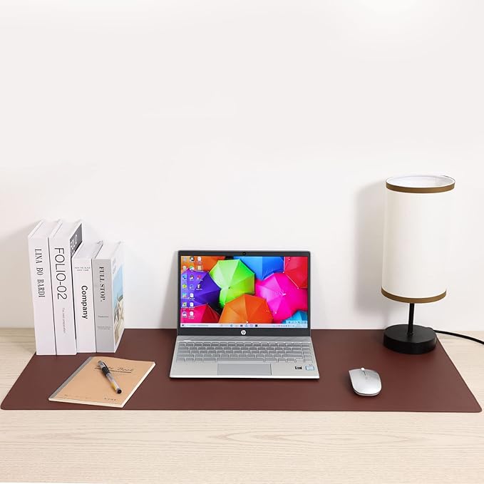 Desk Blotter Pad,27x13 inch PU Leather Computer Mouse Mat,Non-Slip Waterproof Writing Desktop Protector for Office Home,Small,Beige White