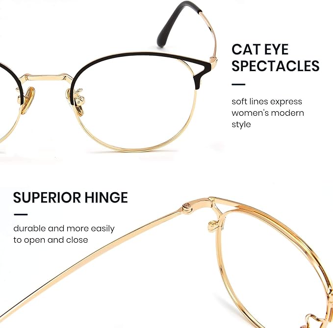 Cyxus Blue Light Glasses for Men and Women, Round Metal Frame Computer Eyeglasses for Office, Gaming, Reading 8090