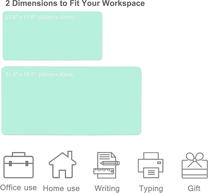 Dual Sided PU Leather Desk Pad, Mouse Pad, Office Desk Mat, Non-Slip Laptop Desk Pad, Waterproof Desk Writing Pad for Office and Home (23.6" x 11.8", Green+Blue)
