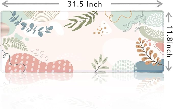 Green Pink Desk Mat, Colorful Abstract Boho Large Computer Extended Mouse Pad Cute, Desk Pad, Long Mousepad for Laptop, Non Slip Writing Pad for School Office Home, 31.5x11.8 in