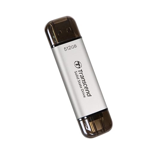 Transcend ESD310 512GB External SSD, Up to 1,050MB/s, Dual USB Flash Drive for iPhone/iPad/Mac/Windows/Android/Tablet/PC, USB3.2Gen2 Thumb Drive Photo Stick, 2-in-1 Type C &Type A Memory Stick-Silver by Transcend