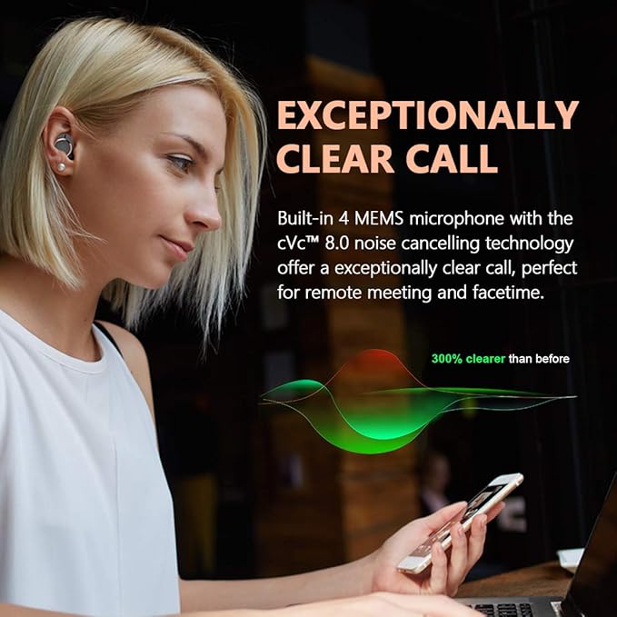 W5 Wireless Earbuds Qcalcomm Bluetooth 5.0 Headphones, 4 Mics with CVC 8.0 for Clear Call, 56H Playtime, aptX with Balanced Armature for Incredible Sound, USB-C, Best TWS for Home Offcie