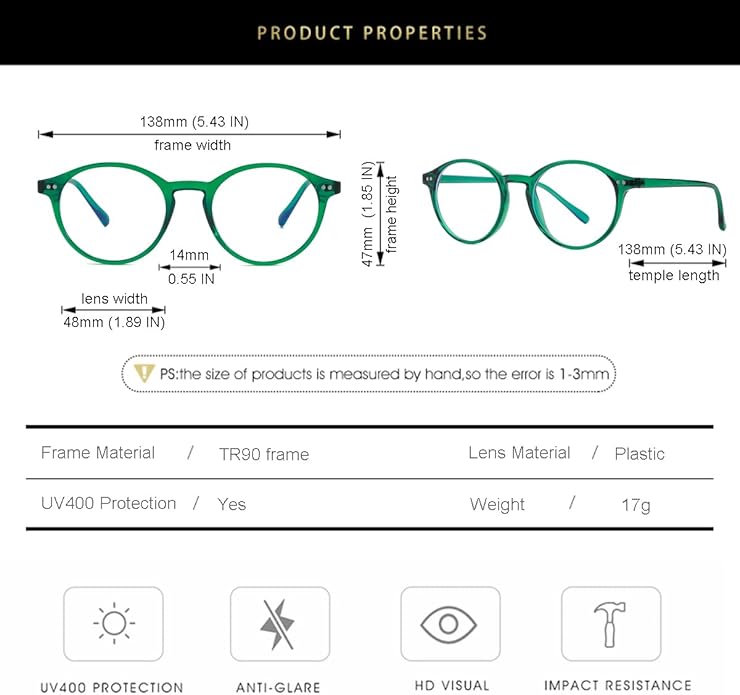 Gleyemor Blue Light Glasses for Men Women, Vintage Round Frame Computer Eyeglasses