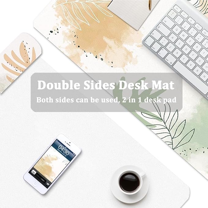 Large Mouse Pad, Desk Mat for Desktop, Dual Side PU Leather Waterproof Gaming Mousepad Desk Pad, Desk Protector Writing Pads Desk Accessories for Office and Home (E-Watercolor Plants, 31.5''X15.8'')
