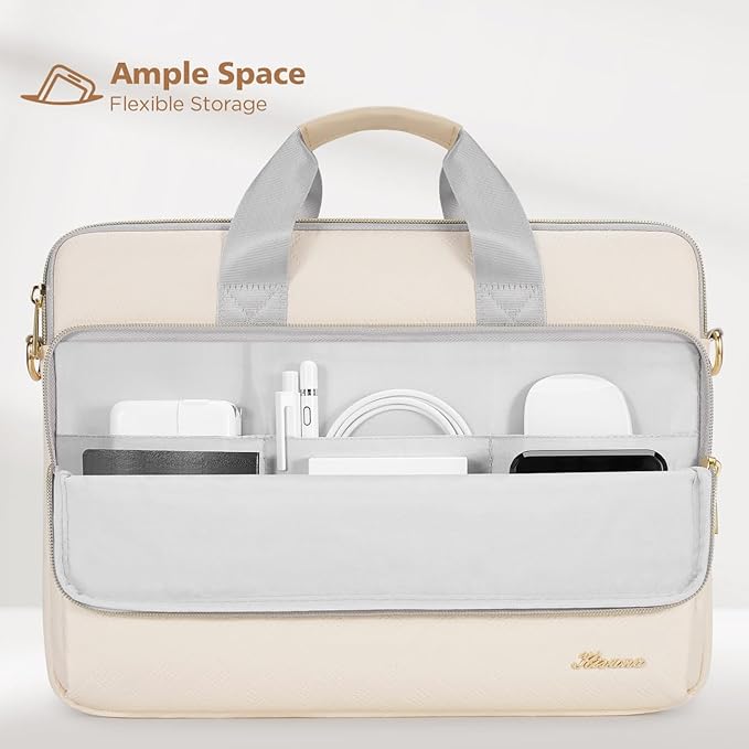 KIZUNA Laptop Sleeve Case 14 Inch Computer Shoulder Bag for 15" MacBook air M3 M2/Lenovo IdeaPad Slim 3i/IdeaPad Flex 5/15.4 MacBook Pro/14 Yoga Slim Pro X/14.4" Surface Laptop Studio 2/HP/Dell,Beige