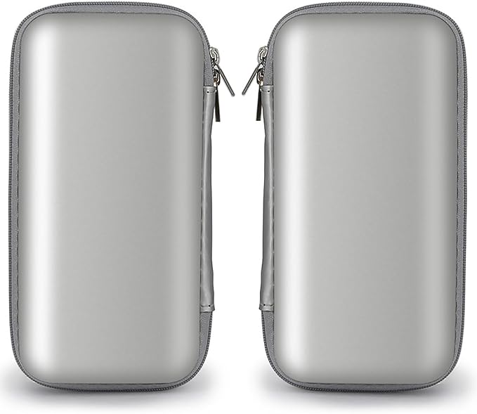 iMangoo Travel Essential Electronics Organizer Charger Case, Shockproof Dual Zipper Power Bank Cables Tech Accessories Pouch Purse, Men & Women Travel Must Have Storage Bag, 6.5x3.2x1 inch Silver