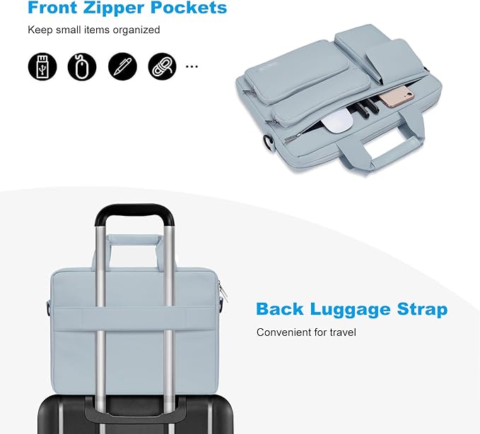 MOSISO Laptop Shoulder Bag 15.6 inch, 15-15.6 inch Computer Bag Compatible with MacBook Pro 16 inch, HP, Dell, Lenovo, Notebook with 2 Raised&1 Flapover&1 Horizontal Pocket&Handle&Belt, Baby Blue