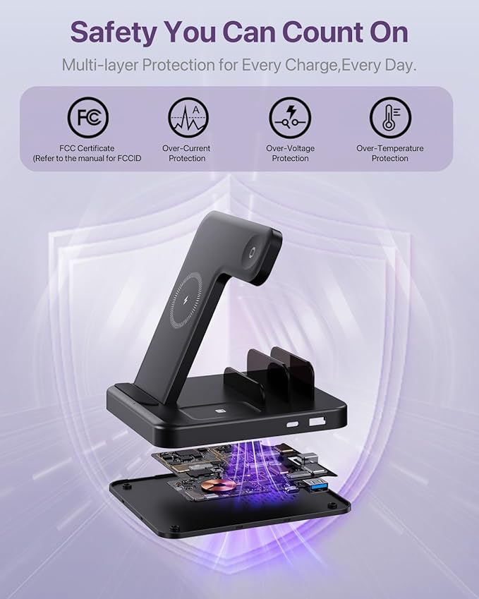 Intoval 5-in-1 Charging Station, for iPhones 17/17 Pro/17 Pro Max and Androids, iPad Pro/Air/Mini, Apple Watch 11/Ultra 3/Ultra 2/Ultra/10/9/8/7/SE, Wireless Charging Dock for Multiple Devices (Black)