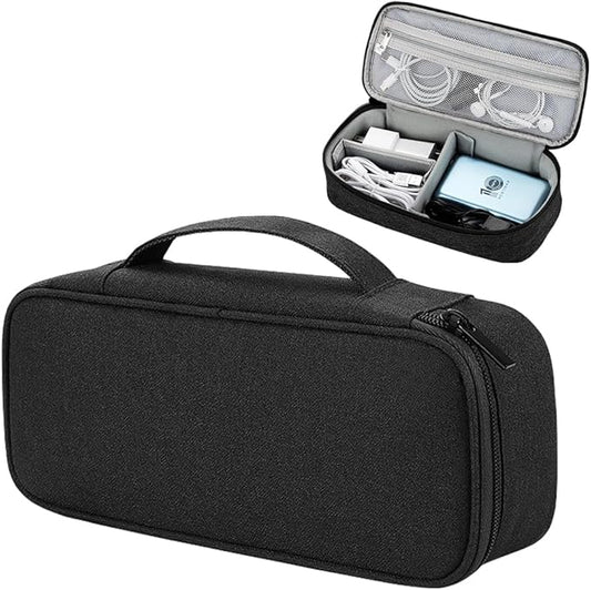 Teskyer Tech Organizer Pouch – Portable Waterproof Electronics Bag with Compartments for Cables, Chargers, Earbuds & Phone (Black)