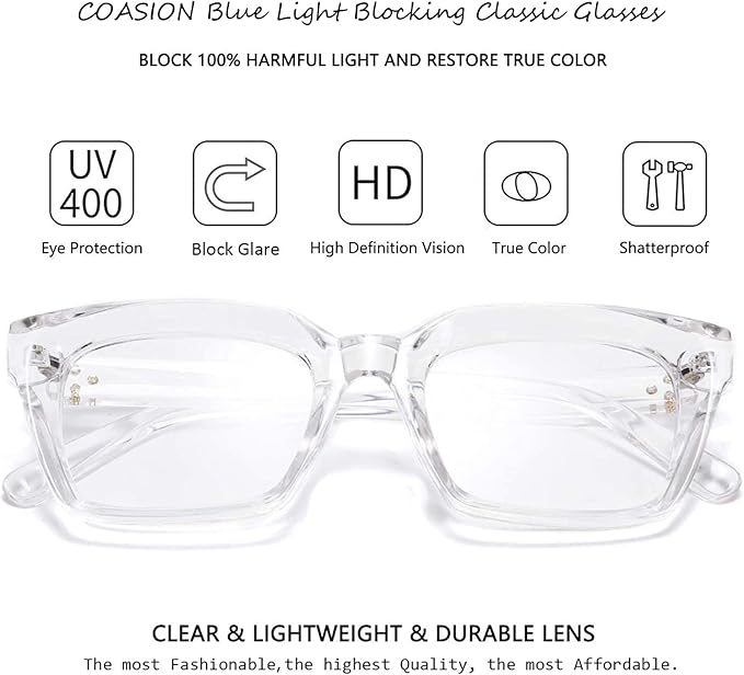 COASION Blue Light Blocking Eyeglasses Classic Thick Square Rim Frame Eyewear for Women Men
