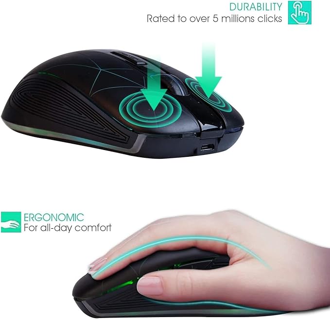 Rii LED Wireless Mouse,2.4G Ergonomic Optical Mouse with USB Receiver,Rechargeable Portable Computer Mice for PC,Mac,Tablet,Chromebook,Notebook,Laptop-Black (New)