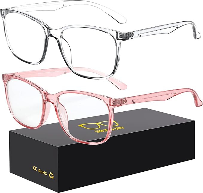 Oilway Blue-Light Blocking Glasses Computer Reading/Gaming/TV/Phones Glasses Fashion Anti Eyestrain Glasses for Women Men（C1 Transparent + Pink）