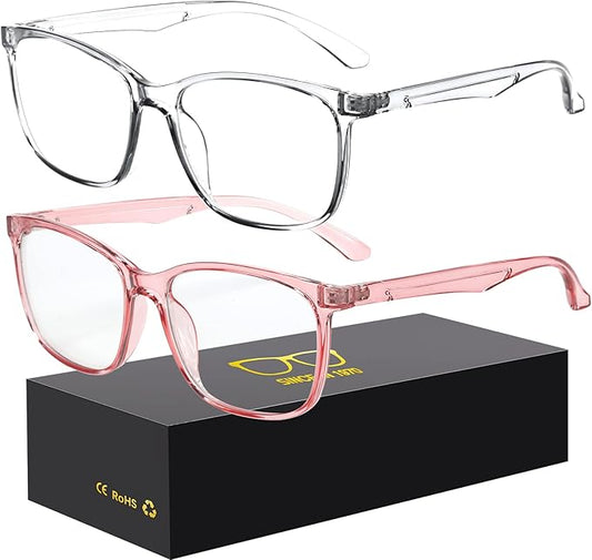 Oilway Blue-Light Blocking Glasses Computer Reading/Gaming/TV/Phones Glasses Fashion Anti Eyestrain Glasses for Women Men（C1 Transparent + Pink）