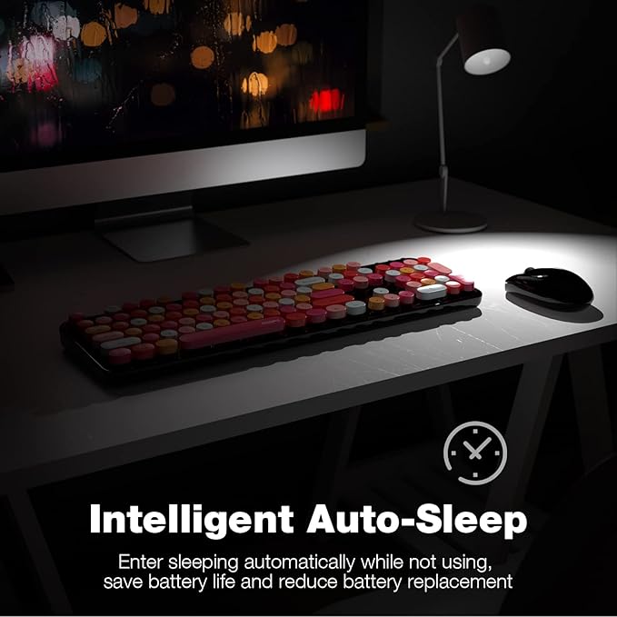 MOFII Wireless Keyboard and Mouse Combo, Black Colorful 2.4GHz Full Size Keyboard with Round Keycaps, Retro Keyboard Cute Wireless Mouse for Laptop, PC, Chromebook, Smart TV, Windows