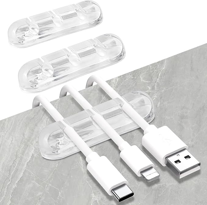 SOULWIT Cable Holder Clips, 3-Pack Cable Management Cord Organizer Clips Silicone Self Adhesive for Desktop USB Charging Cable Nightstand Power Cord Mouse Cable Wire PC Office Home by SOULWIT