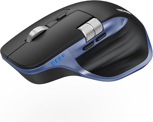 TECKNET Wireless Mouse, Bluetooth Mouse (BT5.3/5.0 & 2.4G) Rechargeable Ergonomic Optical Mouse with 6 Adjustable DPI, Side Scroll, USB A Receiver, 7 Buttons, Wide Compatibility - Black & Blue