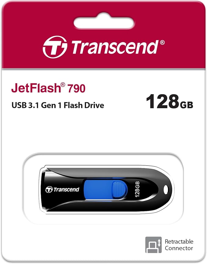 Transcend JF790 128GB USB Flash Drive, for PC/Mac/Laptop/Windows/Computer/ Desktop/TV/Car Audio, USB3.2 Gen1 Memory Stick, Thumb Drives Data Storage w/ Retractable Connector, USB2.0/3.0/3.1 Compatible - Image 2