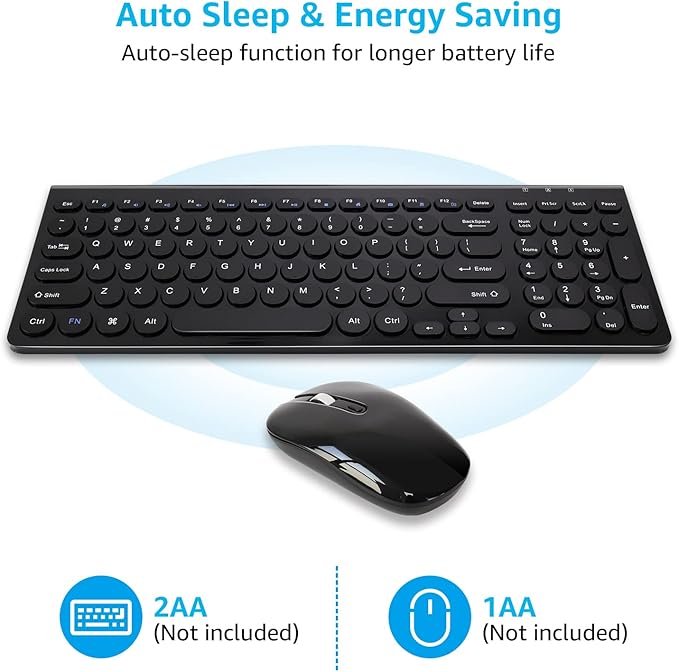 LeadsaiL Wireless Keyboard and Mouse Combo, Wireless USB Mouse and Computer Keyboard Set, Compact and Silent for Windows Laptop, Desktop, PC- Black