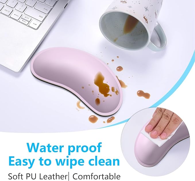 Dapesuom Mouse Wrist Rest, Ergonomic Memory Foam Mouse Wrist for Computer Desk Mats Support, PU Leather Hand Rest Pad Cushion for Gaming, Laptop, Men, Women, Pain Relief & Easy Typing, Queen Pink