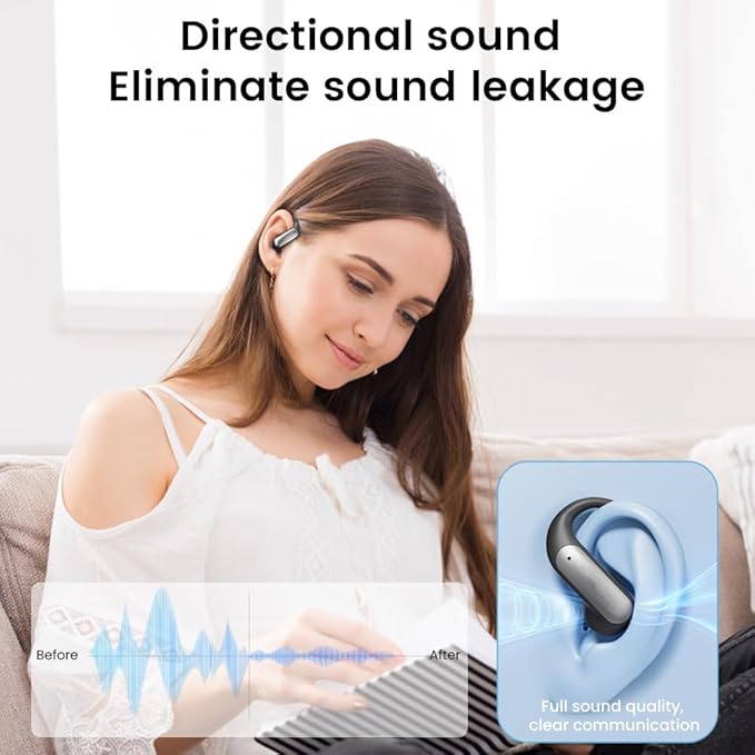 Open Ear Earbuds Bluetooth AI Ear Buds 60Hrs Playtime Wireless Over Headphones with Earhooks IPX7 Waterproof Touch Control Air Conduction Sport Headsets Earphones for Workout Running Black